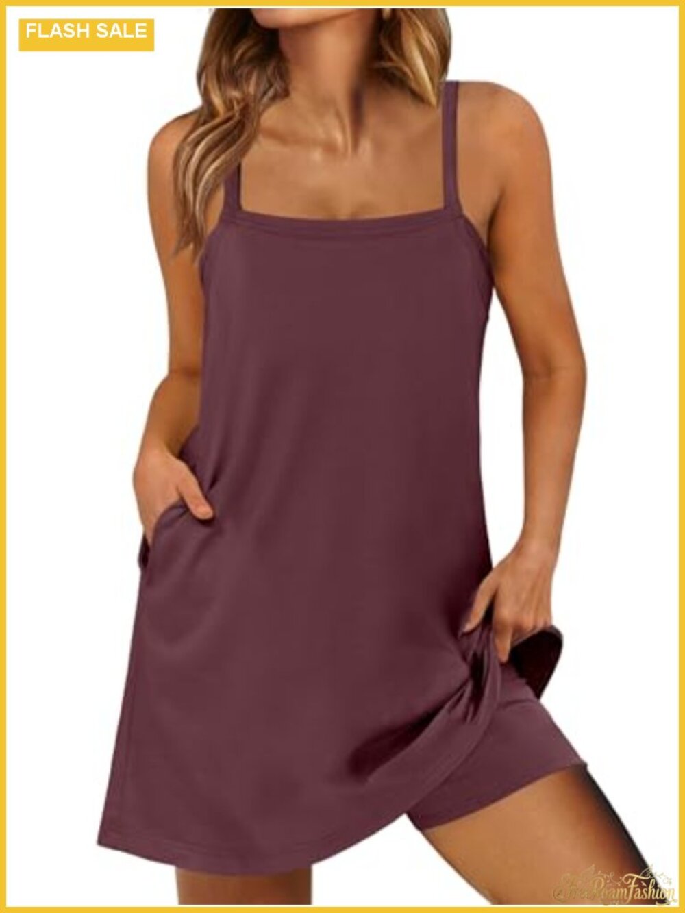 Women's Sleeveless Spaghetti Strap A-Line Mini Dress with Pockets for Summer